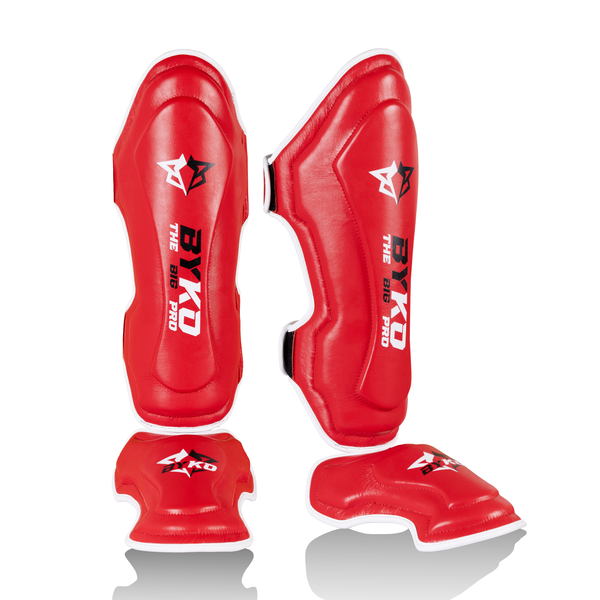 BYKO Shin Instep Pro – Premium MMA/Kickboxing Shin Guards (S-XXL) – Red & Black High-Performance Protection