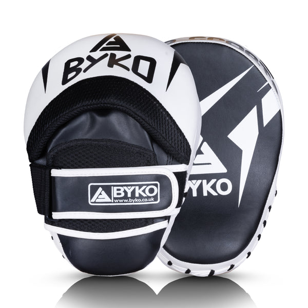 BYKO Focus Mitt Arch – Premium White/Black Punching Mitts for Boxing & MMA Training - Standard