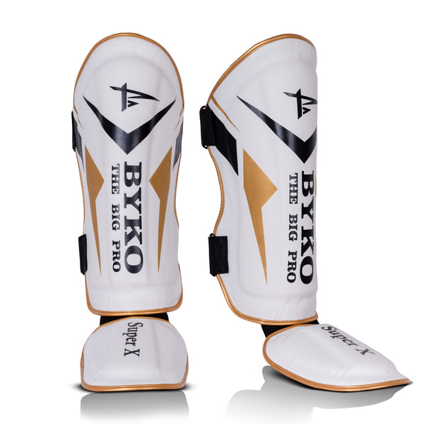 BYKO Shin Instep Pads – Premium Kickboxing & MMA Leg Protection (S-L) – Black & White Training Gear